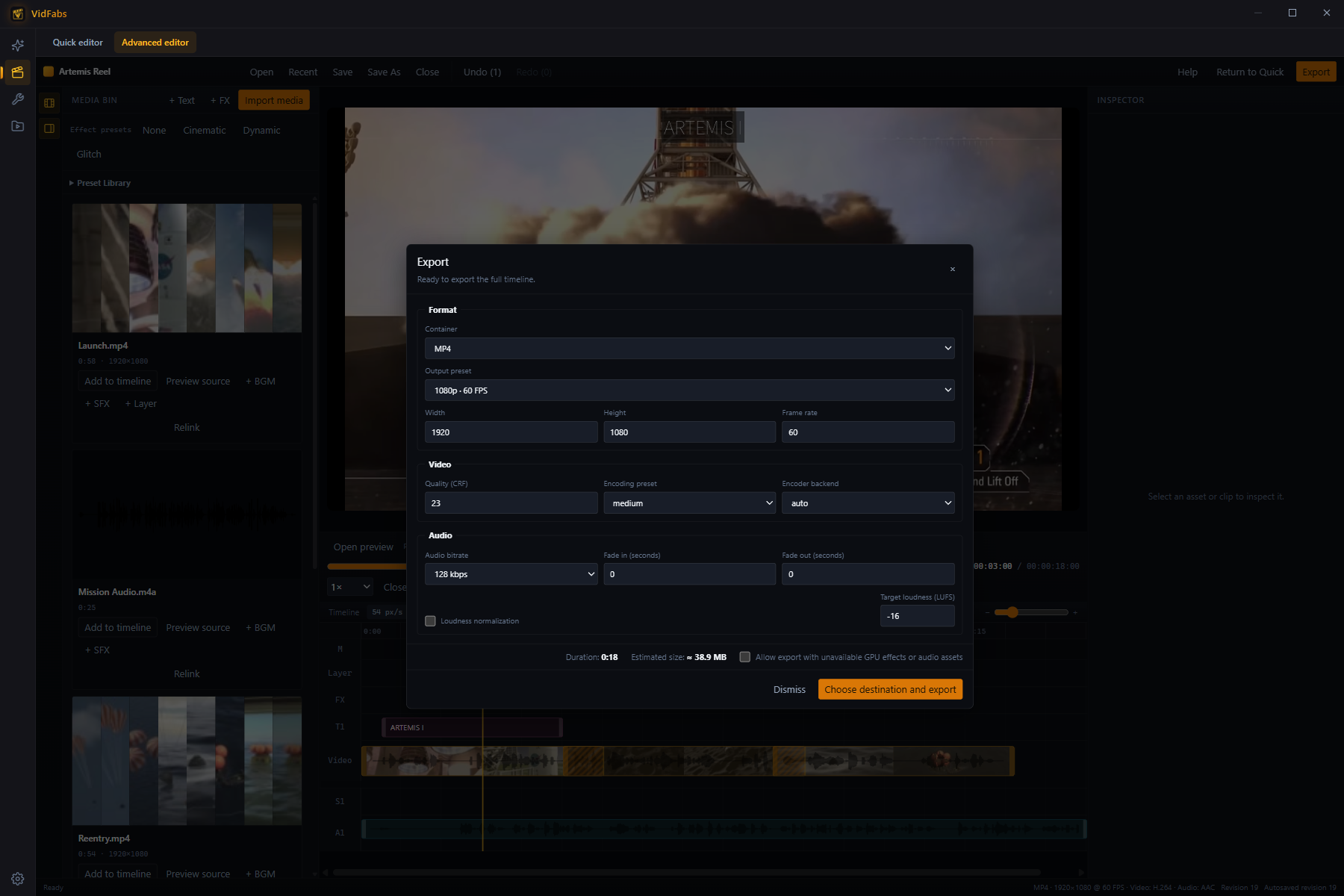 Export dialog